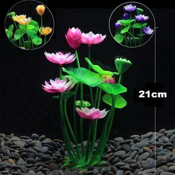 Yeni Güzel Akvaryum Yapay Bitki Lotus Dekorasyon Balık Tankı Peyzaj Sucul Su Çim Lotus Süsler 21 cm