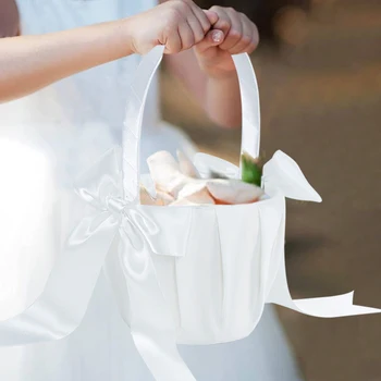 Düğün Çiçek Sepeti Dantel İnci Romantik Beyaz İlmek Çiçek Kız Basket Dekorasyon Düğün Evlilik Parti Sepeti Malzemeleri