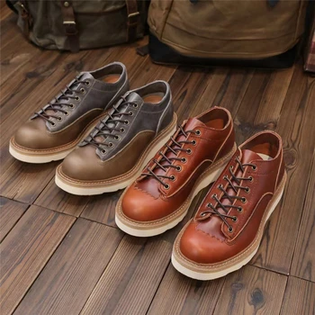 Yeni Vintage İngiliz El Yapımı günlük erkek ayakkabısı Sonbahar Kış Açık İş yarım çizmeler İnek Deri Takım Çöl Motosiklet Botları