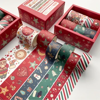 6 Adet / kutu Sevimli Noel Tarzı Washi Bant Seti Karalama Defteri Mermi günlük defteri Dekoratif Maskeleme Bandı Okul Kırtasiye Malzemeleri