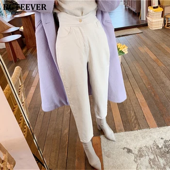 BGTEEVER Streetwear Beyaz Kadın Kot Yüksek Bel Cepler Harem Denim Kot Pantolon Kadın 2020 İlkbahar Yaz