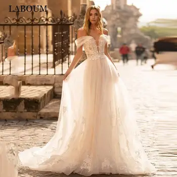 LaBoum Bohemian Dantel Aplike gelinlikler Gelin İçin 2023 Vintage Sevgiliye Spagetti Sapanlar gelin elbiseleri Vestidos De Novia