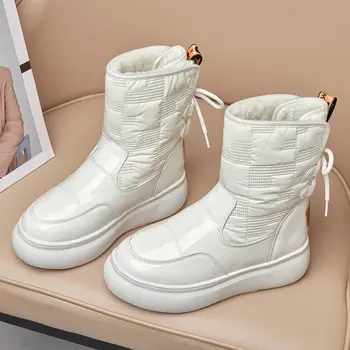 2022 Kış Ayakkabı Bej Kadın Botları Platformu Kalın Kürk Kar Botları Kadın Kış sıcak Çizmeler Kadın Haussures Femme Botas Mujer