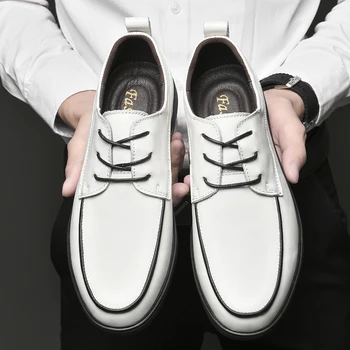 Yeni El Yapımı Hakiki Deri erkek ayakkabısı Rahat Marka Erkek Oxford Ayakkabı Erkek Lüks Beyaz Düğün Ayakkabı Deri erkek ayakkabıları