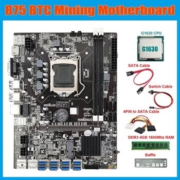 B75 8USB ETH Madencilik Anakart + G1630 CPU + DDR3 4 GB 1600 MHz RAM+4PİN SATA Kablosu + Anahtarı Kablosu + SATA Kablosu + Bölme