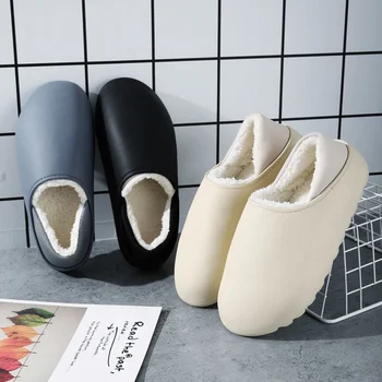 Wrfskm Erkek Kadın Su Geçirmez Kış Ev Terlik Peluş Sıcak Kış pamuklu ayakkabılar Kapalı Açık Erkek Kadın Unisex Düz Terlik