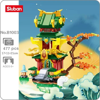 Sluban B1003 Çin Mimarisi Antik Ağaç Peri Pavilion Kulesi Saray Mini Blokları Tuğla Yapı Oyuncak Çocuklar için hiçbir Kutu