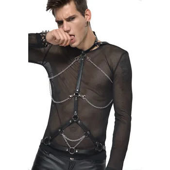 Koşum Esaret İç Çamaşırı Suni Deri Koşum Vücut göğüs askısı Kostüm O-ring Düğmeleri Eşcinsel Gotik bdsm Kölelik