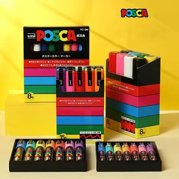 Japonya TEK Su bazlı POSCA Serisi işaretleyici kalem Boyama Grafiti POP Poster Reklam işaretleyici kalem PC-1M/3M / 5M 7/8 Renk Seti