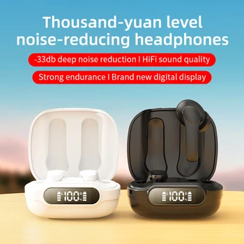 Siyah / Beyaz Kablosuz Kulaklık Bluetooth V5. 0 LED Ekran Gürültü Azaltma Kulak Kulakiçi Kulaklık Mikrofon ile