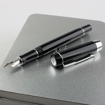 Jinhao 100 Reçine dolma kalem Siyah İnce Ucu 0.5 mm gümüş Klip Dönüştürücü Yazma İş Ofis Hediye Mürekkep Kalem