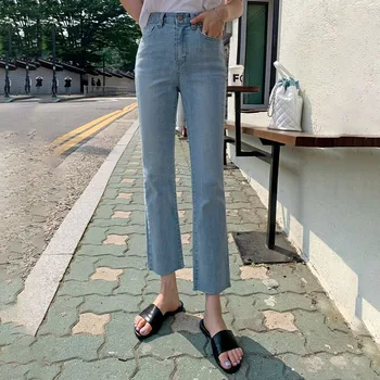 Kadın Yaz Sonbahar Streetwear Düz Ayak Bileği Uzunluğu Kot Yüksek Bel İnce Uzun Kot Pantolon Bayanlar günlük kot
