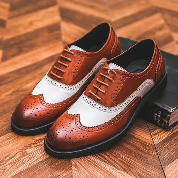 Yomior Karışık Renkler Yeni İngiliz erkek Elbise Ayakkabı Rahat Resmi Iş Ofis Gerçek Deri Brogue Ayakkabı Düğün Loafer'lar Siyah