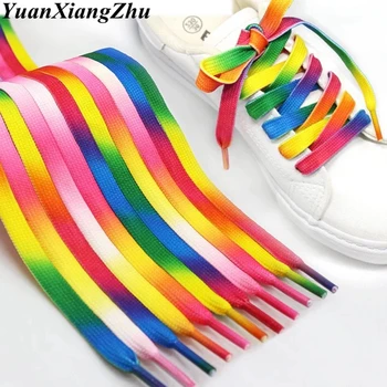 Moda Renkli Danteller Gökkuşağı Ayakkabı bağcıkları Degrade Baskı Düz Ayakkabı Bağı Rahat Kromatik Renk Sneaker Ayakabı 80/100/120CM
