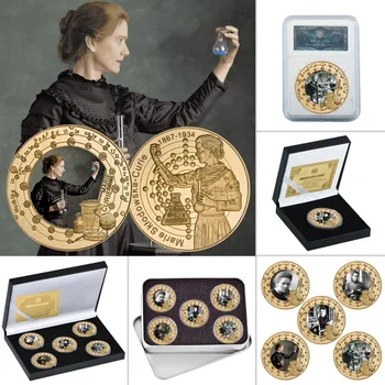 Fizikçi Kimyager Marie Curie Altın Hatıra Paraları Seti Sikke Tutucu ile Tahsil Mücadelesi Coin Eğitici Hediye Çocuklar için