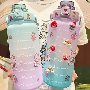 2 Litre Su Şişesi Büyük Kapasiteli Zaman İşaretleyici İle Kız Fitness Egzersiz İçin plastik bardaklar Açık Spor içme suyu şişesi BPA Ücretsiz