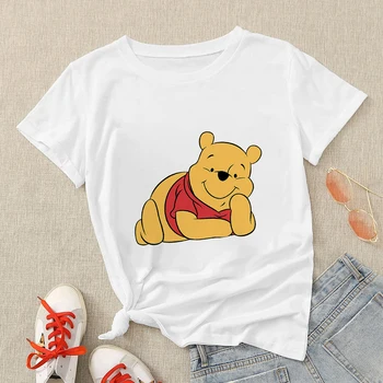 Ropa Estetik Pooh Ayı Baskılı Kadın T-shirt Disney Winnie the Pooh Karikatür Camiseta Mujer 2021 Yaz Rahat T Shirt Urbano