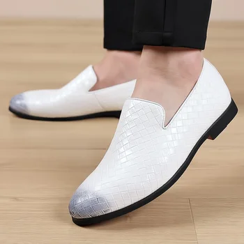 Erkekler İngiliz Resmi Elbise Ayakkabı Erkek Kuaför beyaz Resmi Loafer'lar Klasik Düğün Parti Ayakkabı Üzerinde Kayma Artı Boyutu 39-48