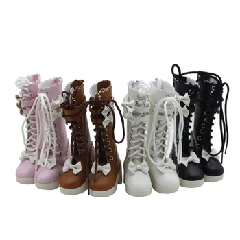 1 Çift Moda Çizmeler El Yapımı Siyah Beyaz Yüksek Topuk Bandaj PU deri ayakkabı 60cm 1/3 BJD / SD Bebek Ayakkabı Bebek Aksesuarları