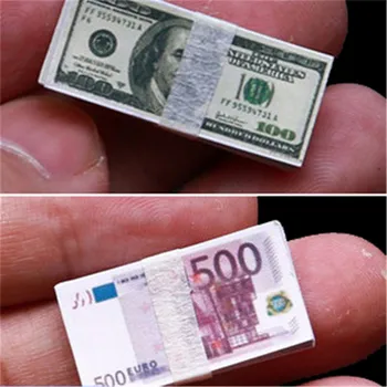 1/12 ölçekli Yaratıcı Mini Dolar Euro Para Minyatür Banknotlar çocuk oyuncağı Hediyeler Dollhouse Minyatür Aksesuarları