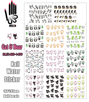 11 Sheets/Lot tasarım tırnak BLE1489-1499 Karikatür Kedi ve Ayı Tırnak Sanat Su Transferi Sticker Tırnak(11 tasarımlar 1)