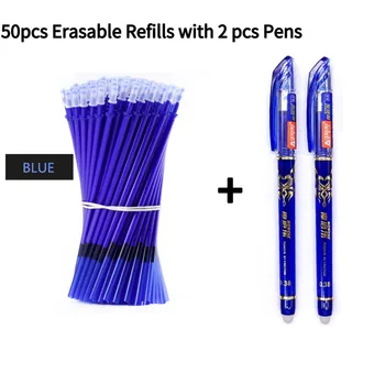 52 adet / takım Renkli Mürekkep Silinebilir Kalem Yedekler Çubuklar 0.38 mm Sihirli Silinebilir Jel Kalem Yıkanabilir Kolu Ofis Okul Yazma Kırtasiye