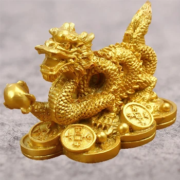 Altın Çin uğurlu ejderha heykelciği heykel Feng Shui Dekorasyon Ev oturma odası yatak odası ofis dekorasyon ejderha