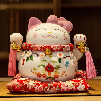 Şeftali Çiçeği Kedi 5 inç Şanslı Kedi Kız Sevimli Nakit Japon Seramik Dekorasyon Kasiyer Şanslı Kedi Ev Dekor
