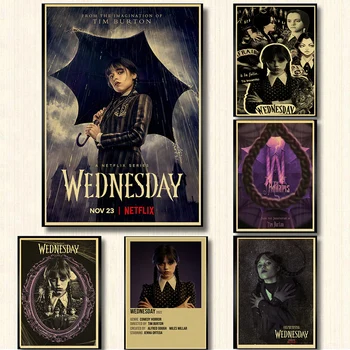 Amerikan Film TV Çarşamba Addams Retro Tuval Posteri Ev Odası Dekor Gerilim Fantezi Boyama Hediye Duvar Sticker Sanat Oturma