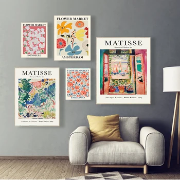 Vintage Soyut Bahçe Çiçek ve Matisse Pazarı Posteri Botanik Baskılar duvar sanatı tuval yağlıboya Oturma Odası Yatak Odası Dekorasyon
