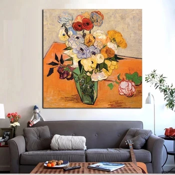 Güller Anemon Süsen Soyut Van Gogh Çiçek Tuval Boyama Posteri ve Baskı Duvar Sanatı Oturma Odası Ev Dekorasyon ıçin Cuadros