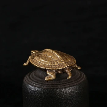 Vintage Çin Uzun Ömürlü Kaplumbağa Pirinç Minyatür Figürler Metal Şanslı Servet Hayvan Heykeli Çay Pet Süs Ev Masaüstü Feng