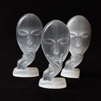 Doğal Selenit Taş İnsan Yüz Modeli Maskesi mineral örneği Kristal El Sanatları Şanslı Öğeler Şifa Koleksiyonu Ev Dekor Hediye