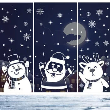 Noel Pencere Çıkartmaları Noel Baba Elk Kardan Adam Elektrostatik Çıkartmalar Merry Christmas Süslemeleri Ev için 2022 Navidad Hediye