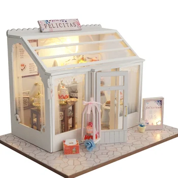 Bitmemiş 3D DIY Minyatür Dollhouse Kiti Kek Dükkanı Çocuklar Zanaat DIY Oyuncaklar Noel doğum günü hediyesi