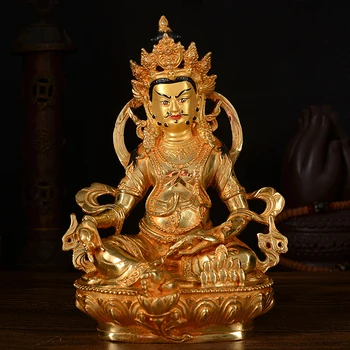 toptan # 21 CM EV aile Tılsım # Budizm tam Yaldız Sarı Jambhala Zambala altın Buda pirinç heykeli