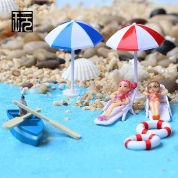 Tekne / Çapa / plaj sandalyeleri / Güneş Şemsiyeleri / Mavi Kum Mikro Deniz Manzarası Dekorasyon Peri Bahçe Minyatürleri Zakka Zanaat toptan