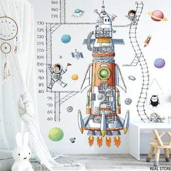 Çocuklar Uzay Aracı Astronotlar Yükseklik Çıkartmalar Tedbir Yükseklik Cetvel çocuk Odası Anaokulu Yatak Odası dekorasyon için duvar çıkartması