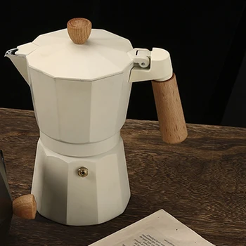 3/6 Fincan Kahve Makinesi Moka Pot Alüminyum Espresso Makinesi Stovetop Kahve Makinesi İle katı ahşap Kolu Alüminyum İtalyan Kahve Tencere