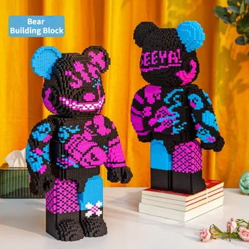35cm DIY UĞURSUZLUK Bearbricked Kasvetli Ayı Yapı Taşı Çocuk oyuncak Figürü Şiddet Ayı Odası Dekorasyon doğum günü hediyesi