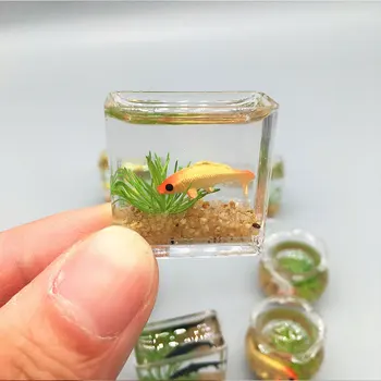 1 / 5psc Minyatür Cam balık tankı Kase Akvaryum Sahne Modeli Simülasyon Aksesuarları Bebek Evi Ev Süs Oyuncak Dekor Dollhouse