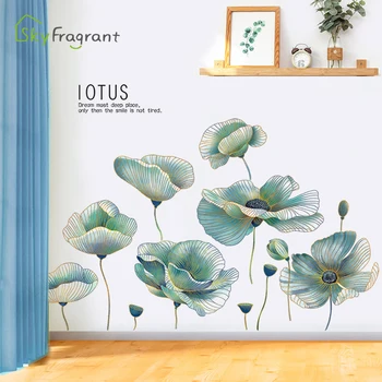 Yaratıcı Taze Yeşil Lotus Oturma Odası Dekorasyon Koridor Sundurma Kanepe Arka Plan Duvar Sticker Ev Dekor Kendinden yapışkan çıkartmalar