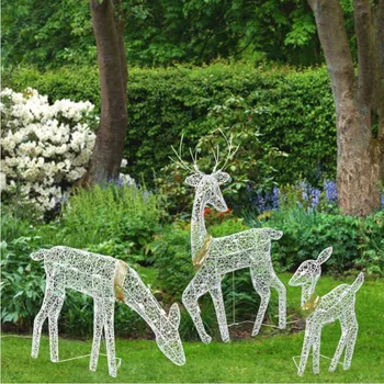 Noel Demir Sanat Elk Geyik Bahçe Dekorasyon İle led ışık Parlayan Glitter Ren Geyiği Noel Ev Açık Yard Süs Dekor