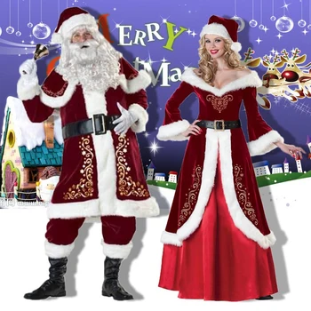 Noel Noel Baba Cosplay Takım Elbise Noel Deluxe Kadife Parti Kostüm Erkekler Kadınlar Maskeli Balo Kıyafetleri Noel Tatil Parti Kıyafetleri Hediye
