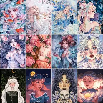 RUOPOTY Çerçeve Resim By Numbers Anime Kızlar Modern duvar sanatı boyası Yetişkinler Için Sayılar Tarafından 60x75 cm Dıy El Işi Ev Dekorları