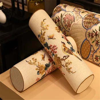 Ücretsiz Kargo Yuvarlak Kuş Çin Tarzı Keten Atmak Yastık Tüm Yastık İç Nakış Bloster Yastık Sandalye Dekoratif