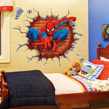 3d Örümcek Adam duvar çıkartmaları Çocuk Odası Dekorasyon İçin Film Rolleri Ev Çıkartması Karikatür Duvar Sanatı Kabuğu ve Sopa Posterler Çocuk hediye
