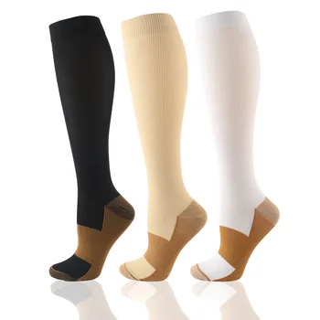 Hh 3 çift / grup Unisex Bakır varis çorabı 15-20mmHg Anti Yorgunluk Ağrı kesici Mezun Basınç Çorap Diz Yüksek Çorap