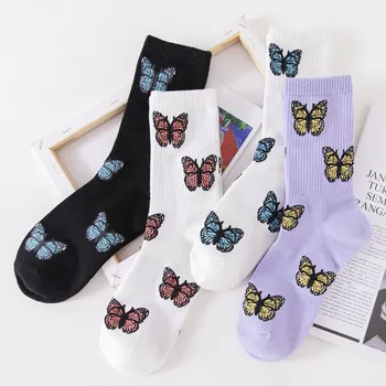 Kelebek Çorap Kız Kadın Pamuk Moda Streetwear Harajuku Ekip Komik Sevimli Karikatür Çorap Bayan Mutlu Çorap Moda Size35-40