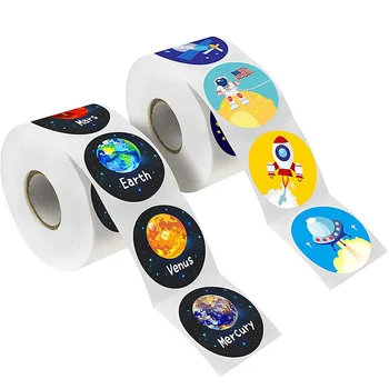 100-500 Adet 1-1. 5 inç etiket rulosu Ödül Öğrenci Çocuk Aydınlanma Oyuncaklar Etiket Kırtasiye Mühür Etiket Uzay Astronot Yıldız